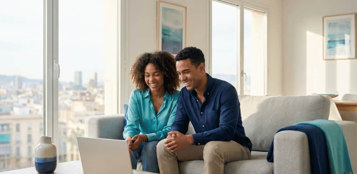 Pareja de extranjeros disfrutando de su nueva vida en España con tranquilidad gracias a su seguro médico DKV para extranjeros