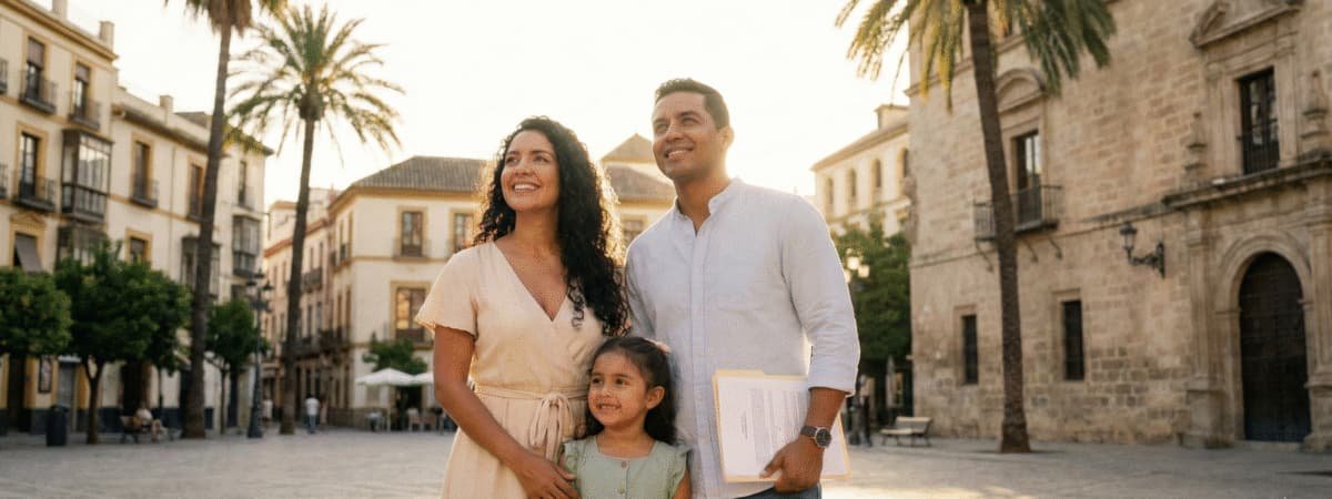 Familia colombiana feliz en España tras obtener su visado con seguro médico