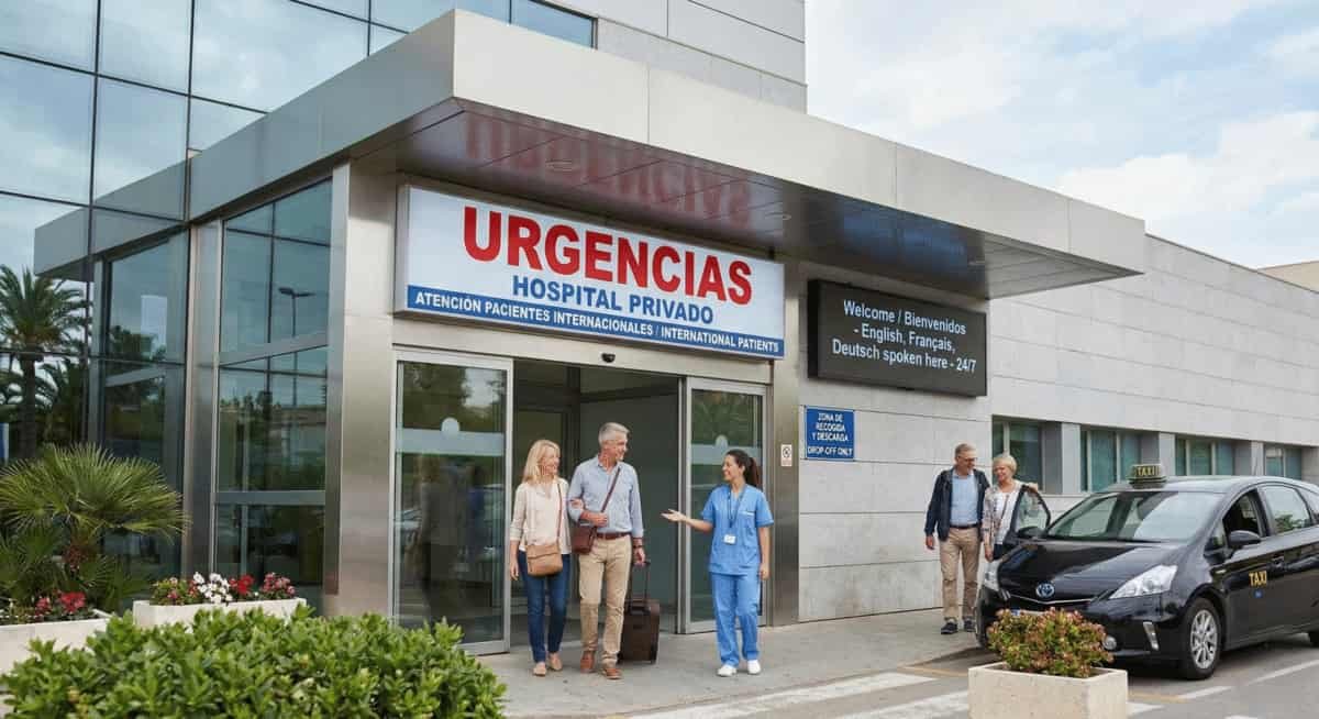 Entrada de urgencias de un hospital privado en España para pacientes internacionales